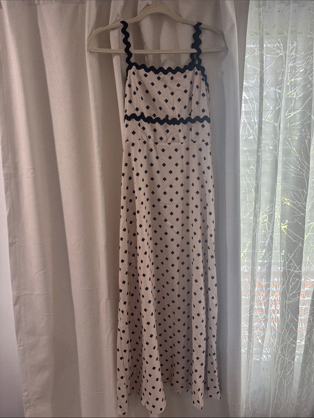 Commense Cream Maxi Skirt with Black Diamond Pattern